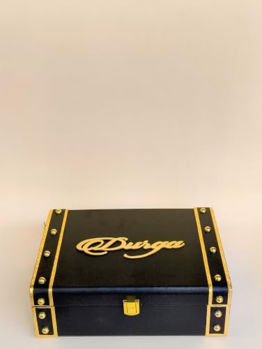 Image of Personalized Leather Keepsake Box with Pink Finish | Acrylic Gold Name | Premium MDF Wood Memory Chest | Size: 10 * 7 * 3.5inch (Black)