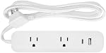 Flat Plug Power Strip with USB C, USB A, 6FT White Fabric Extension Cord, 2 Transformer Outlet with 2 USB Ports (1 USB-A 1 USB-C 2.4a Combined), Dorm Room, Travel, Office
