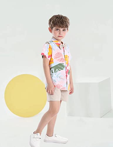Junneng Toddler Baby Boy Shorts Sets Hawaiian Outfit,Infant Kid Leave Floral Short Sleeve Shirt Top+Shorts Suits,Grey #TOP2