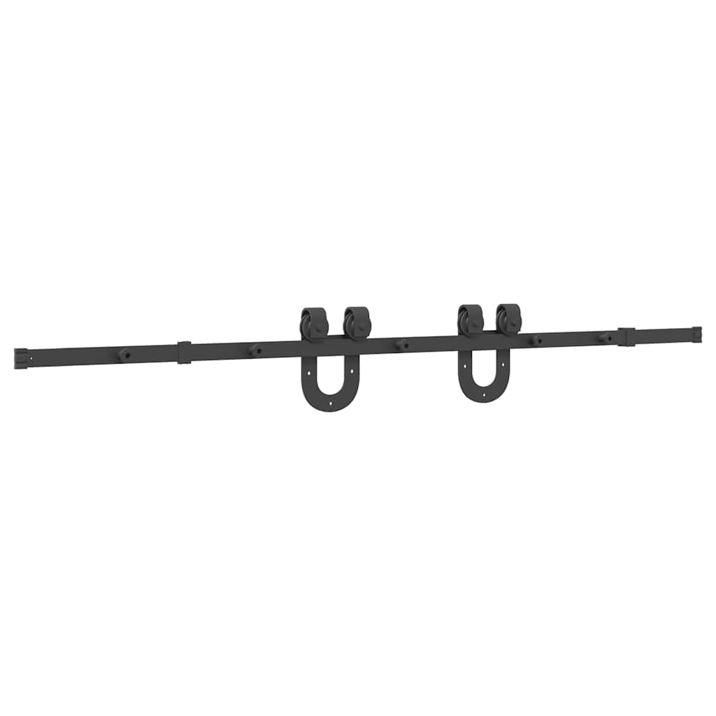 Juego de herrajes para puerta corredera, 200 cm, acero negro, con tope para puerta, guía de suelo, rieles y ruedas para puerta de habitación, puerta principal, montaje y reparación