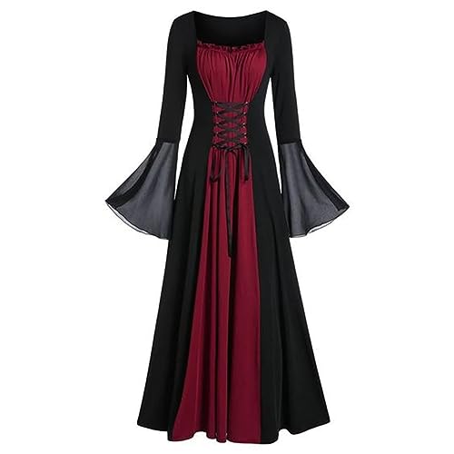 Disfraz Fantasma Adulto Vestido Gótico Vestido Medieval Mujer Halloween Vampira Gotica Scary Originales Goticos Disfraz Hallowen de Epoca Vino de Fiesta Disfraces de Halloween Adultos Vino XL