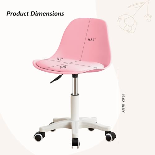 Image of Small Desk Chair Cute, Swivel Armless Task Chair with Soft Padded Cushion, Height Adjustable Home Office Desk Chair with Back for Adult, Study Room, Vanity, Office Work