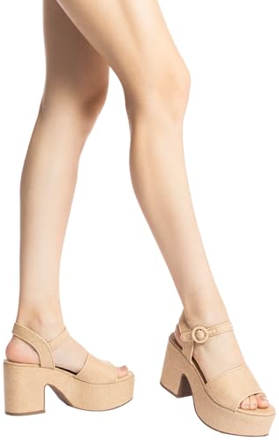 Miso Platform Strap Sandal In Beige Raffia4
