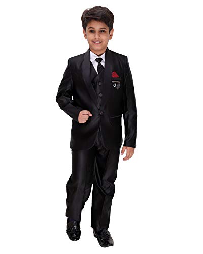 Image of FOURFOLDS 5 Piece Coat Suit with Shirt Pant Blazer Waistcoat & Tie for Kids & Boys 123
