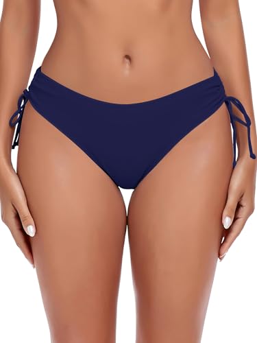 Ocean Blues Bikini Bottom con cordón lateral de cintura baja para mujer, Marina militar., XL