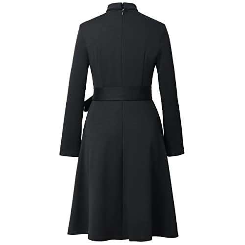 FAD-4U Church Clergy Dress for Women Spring/Autumn Long Sleeve Rows Buttons A Line Dress with Tab Collar and Belt3