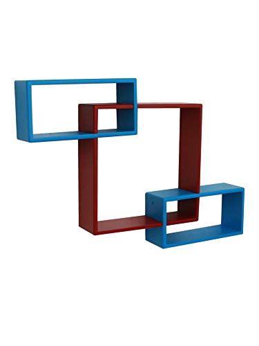 Image of Home Sparkle Wooden Wall Shelves (Red & Blue)