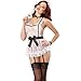 ROSAA Uniforme Sirvienta Sexy,Disfraz Lencería para Mujer,Traje Sirvienta Tocado Encaje y Collar Gargantilla,Delantal Transparente Tanga y Medias,Ropa Dormir Sirvienta Cosplay, Talla única
