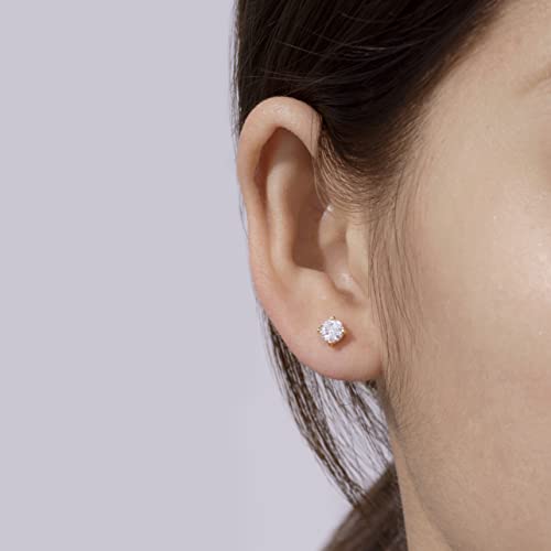 Amazon Essentials Yellow 23K Gold Plated Sterling Silver Stud Earrings set with Round Cut Infinite Elements Cubic Zirconia (3/4 cttw) by Amazon Essentials - Used condition - Image 3