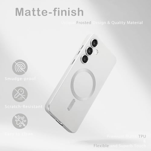 Image of DIZORO Samsung A55 5g Case, Compatible with Mag Safe Back Cover Matte Luxury Metallic Luster Flexible TPU Wireless Charging Shockproof Case, with Camera Protector Lens (Silver)