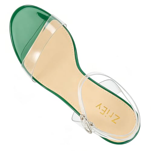 Image of ZriEy Clear Block Sandals Chunky Heels for Women 3.35 Inch Open Toe Adjustable Ankle Strap Pump Sandals for Weddings Parties Daily Wear Green Size 9