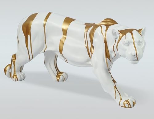 Casa Padrino Escultura Decorativa XXL de Lujo Pantera Blanco/Oro 160 x A. 72 cm - Figura Decorativa Grande - Decoración de salón XXL - Decoración de jardín XXL