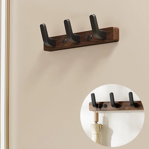 AONAT Perchero de Pared de Nogal,Perchero de Pared con 3 Ganchos Metálicos, Soporte para Abrigos,Bolsos,Toallas,Ideal para Entrada,Baño,Dormitorio y Cocina