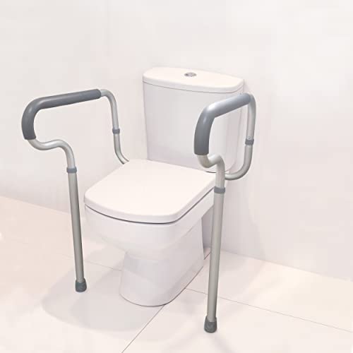 Dunimed Poignée de support murale pour toilettes - Hauteur réglable avec poignées en caoutchouc antidérapantes et pieds en caoutchouc - Montage facile Cover