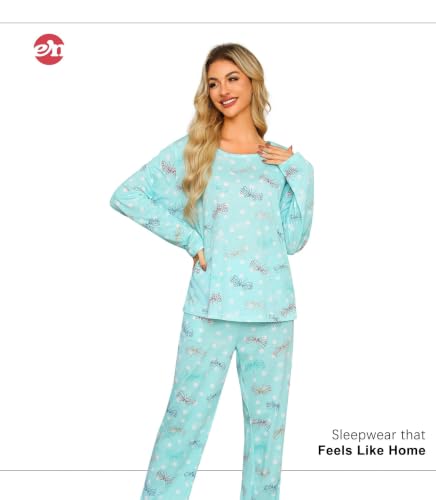 Image of ENJOYNIGHT Womens Pajama Set Cotton Pjs Long Sleeve Sleepwear with Pockets | Two Piece Crew Neck Sleep Set, Elastic Waist Long Pant, Lightweight Loungewear