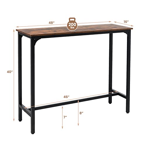 Giantex 48" Narrow Console Table - Long Bar Table, Rectangular Kitchen Dining Table W/Steel Frame, Adjustable Feet, Pub Table Counter Height Table, Sofa Side Table For Entryway, Hallway, Entry Table #TOP2