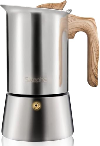 Sivaphe Stovetop Espresso Maker 450ml, Induction Hob Italian Coffee Percolator Maker Moka Pot Stainless Steel 9 Italian Cups 2-3 Mug for Home Camping Hiking