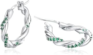 Sfoni Silver Hoop Earrings for Women - 925 Sterling Silver Hoops Earrings for Girl Hypoallergenic Twist Hoops Earrings, 20mm Blue/Green/White Cubic Zirconia Hoops with Jewellery Box & Gift Card