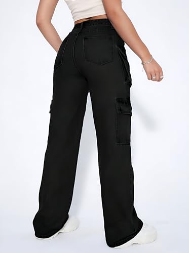 Image of Ben Martin Women's High Rise Cargo Pants || Denim Cargo's Pants || Oversized-Jeans|| Loose Jeans Pant,S