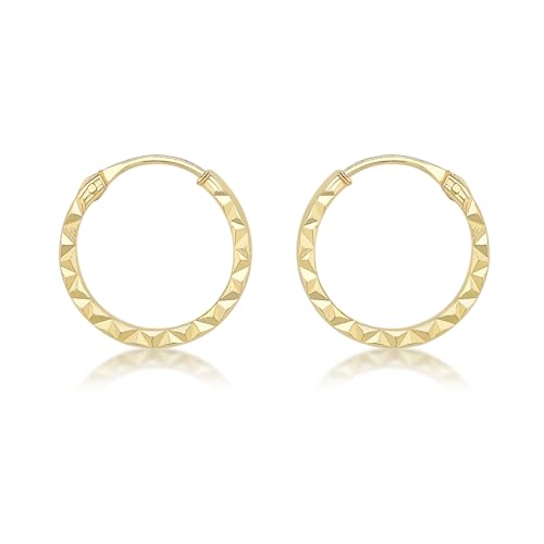 CARISSIMA Children's 9 ct Yellow Gold Diamond Cut Pattern 10.5 mm Endless Hoop Earrings