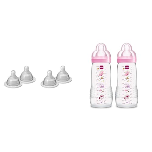 Image of MAM Bottle Nipples Extra Slow Flow Nipple Size 0, for Newborn Babies and Older & Easy Active Baby Bottle 11oz, Easy Switch Between Breast and Bottle, Easy to Clean, 4+ Months