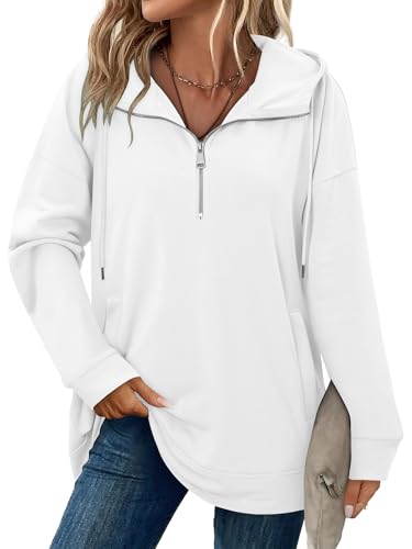 onlypuff Women Hoodie Pullover Trendy Quarter Zipper Lapel Sweatshirts Drawstring Cute Hooded Tunic Tops with Side Pockets