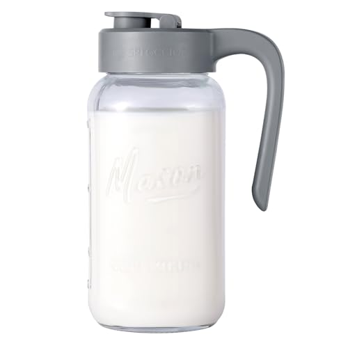 Image of Mason Jar Pitcher, 64 oz (2 quart), Glass Pitcher with Lid