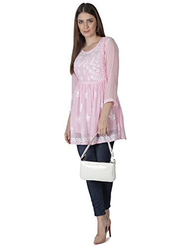 Image of Seva Chikan Hand Embroidered Lucknowi Chikankari Angarkha Georgette Top with Slip for Women SCL4041