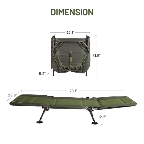TIMBER-RIDGE-Folding-Camping-Cot-Heavy-Duty-Cot-with-Comfortable-Pad-Portable-Travel-Camp-Cots-for-Home-or-Outdoor-Supports-300-LBS-Green