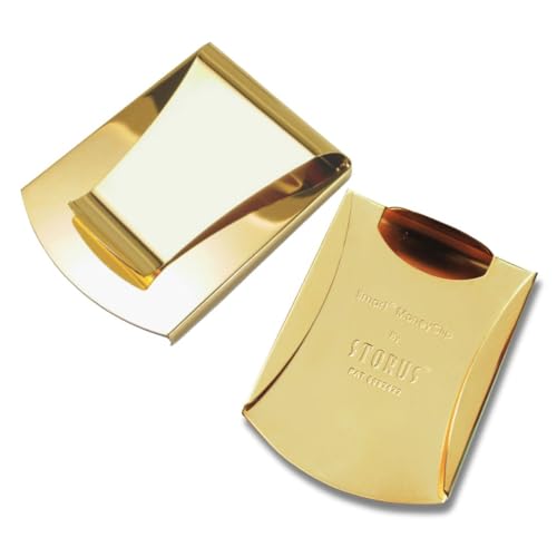 Storus Smart Money Clip, Double-Sided Card Holder + Money Clip, Slim Minimalist Front Pocket Wallet for Men, Golfers, Students, Gift - Stainless Steel with Gold Finish