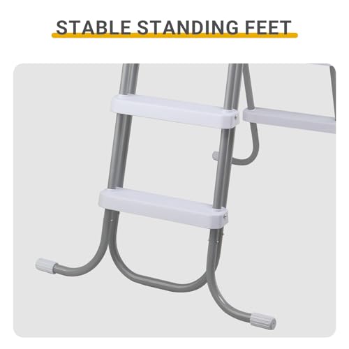 Image of 4 Steps Pool Ladder,Iron Above Ground Swimming Pools Steps Safety Ladders,Outdoor Pool Ladders,Heavy Duty Swimming Pools Ladder,with Metal Legs,for Outside Yard Backyard Garden Deck (Grey & White)