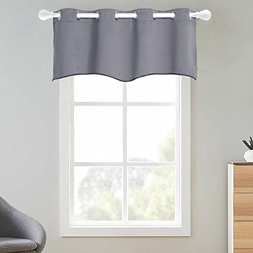 Popuid Textured Grommet Top Blackout Curtain Valance Window Solid Thermal Insulated Treatment Valance For Living Room, Bedroom, Farmhouse 52Wx18H (Dark Grey) #TOP29