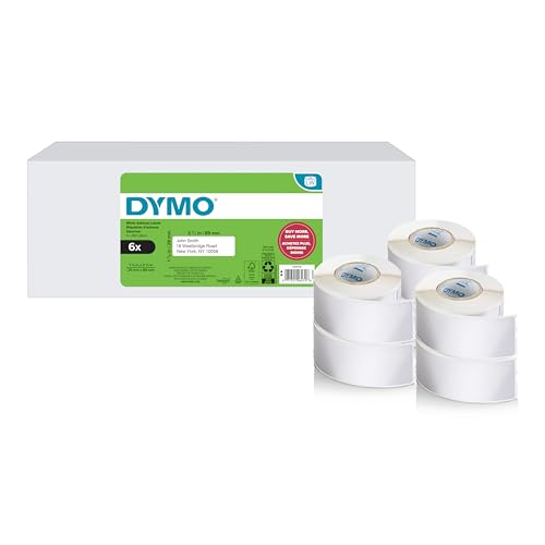 Image of DYMO-Branded LabelWriter Mailing Address Labels for LabelWriter Label Printers, White, 1-1 /8 inch x 3-1 /2 inch, 6 Rolls of 350 (2100 Total)