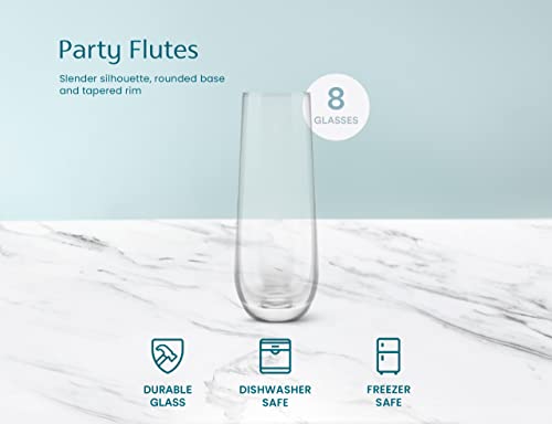 Kook Stemless Glass Champagne Flutes, Cocktail Cups For Rose, Prosecco, Mimosa, Great For Weddings And Parties, Dishwasher Safe, 10.5 Oz, Set Of 8 #TOP5