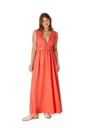 Vestido Longo Decote V Com Vazado - Vermelho P