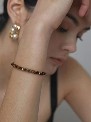 Tigers Eye Crystal Beaded Bracelets Handmade Anxiety Healing Bracelets For Women Dainty Eye Of The Tiger Gemstone Protection Gold Bracelet 7.5” #TOP4