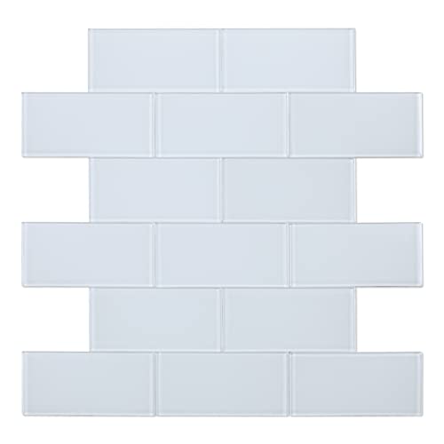 Speedtiles Chianti Timeless White Glass Tiles - Modern Peel & Stick Marble Tiles For Kitchen Backsplash, Interior Walls - 3X Faster Installation With No Mortar, No Grout - Sample #TOP4