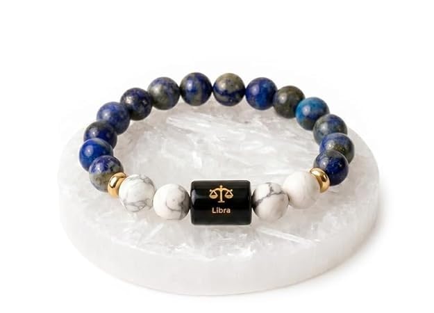Image of Zodiac Crystal Bracelet with Raw Selenite Plate for Men & Women | Aries, Taurus, Gemini, Cancer, Leo, Virgo, Libra, Scorpio, Sagittarius, Capricorn, Aquarius & Pisces Rashi Bracelet | Astrology Healing Crystal Gift
