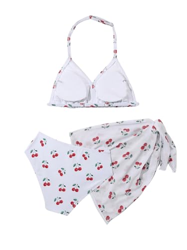 WDIRARA Girl's 3 Piece Swimsuits Fruit Print Halter Swimwear Set Summer Cute Swimsuit with Knot Side Mini Beach Skirt2