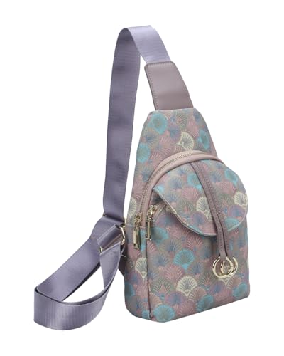 MICOM Sling Bag, Crossbody Bags for Women,Floral PU Fashion Sling Bag for Women,Leather Sling Crossbody Bags,Adjustable for Travel Shopping (Purple)