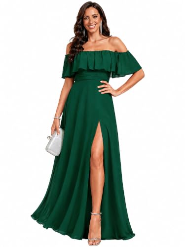 Image of Ever-Pretty Women's Summer Off The Shoulder Flowy Chiffon Formal Wedding Guest Dresses Maxi Side Split Beach Bridesmaid Dress