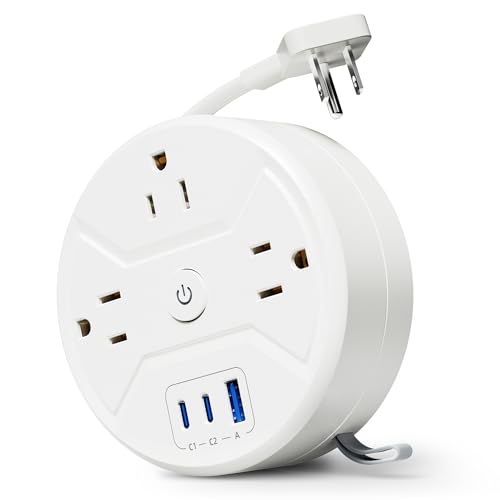 PD 20W C Travel Power Strip, SUPERDANNY 5ft Retractable Extension Cord Fast Charging Station...