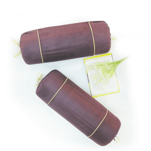 Image of AURAVE Suede 300 TC Printed Bolster Cover with Drawstring Closure, Set of 2, Soft Breathable Durable Machine Washable for Sofa Bed & Home Decor, 15 inchx30 inch, Burgundy | Cover Only