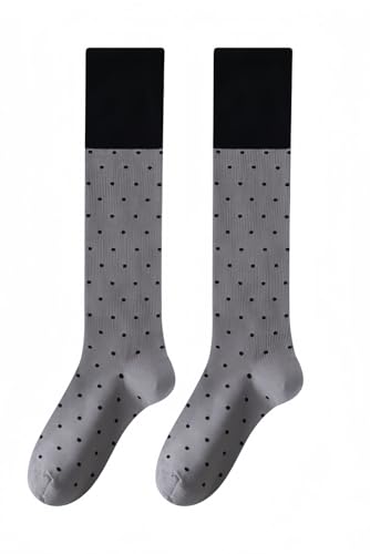 JJ-GOGO Women's Polka Dot Knee High Socks - Fashion Color Matching Sweet Girl Knee Socks Ladies Cotton Long Stockings (gray)