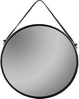 wilko Black Round Mirror, Comes with a Strap for Hanging, Easy to Install, Easy to Clean, 40 x 2 x 53cm