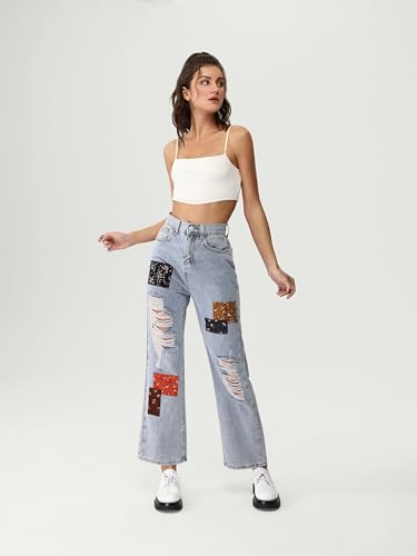 CIDER Women's Cute Patchy Denim Jeans2