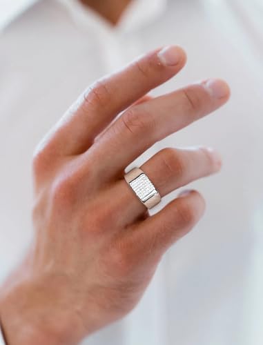 STARCHENIE Sterling Silver Men's Wedding Band Ring with Cubic Zirconia, Signet Style, Multiple Sizes2