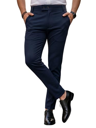 Image of erke Men's Slim Fit Formal Trouser with 4-Way Stretch | Lycra Blend Wrinkle Resistant Office Chinos for Men | Mid Rise Tapered Trousers for Men