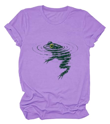 Image of Frog Swimming T-Shirt - Cozy Vintage Swimming Frog Shirt for Women Men