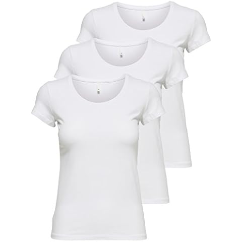 ONLY 3er Pack Damen T-Shirt schwarz oder weiß Kurzarm lang Basic Sommer T-Shirts XS S M L XL 15209153 Cover